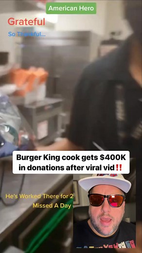 7.8K views · 441 reactions | Burger King cook who hasn't missed work in 27 years gets $400K in donations after viral vid | Hard Factor | Facebook