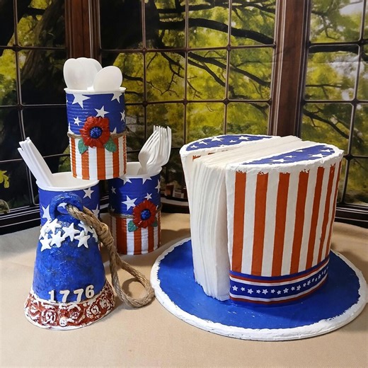 Handmade 4th of July Table Decor Set, Uncle Sam Napkin Holder, Stars & Stripes, Bell - Etsy