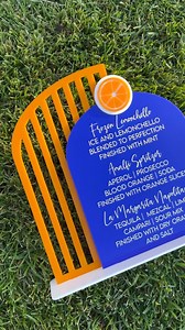 🍊🥂✨ Shake things up at your next event with a custom bar menu printed on your Glowforge. Eye-catching blue acrylic and white lettering to entice guests with delicious citrus cocktails. 😋 IG: customcraftsbyna https://glowforge.visitlink.me/nrWW7p | Glowforge