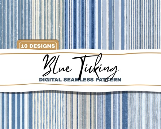 Blue Ticking Stripe Farmhouse Seamless Patterns Bundle Rustic Textile Digital Download - Etsy
