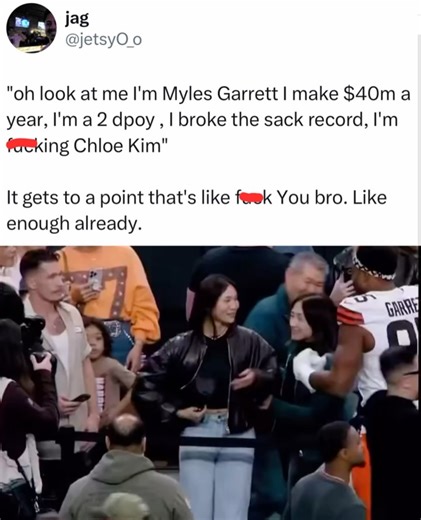 Jacked Sports on Instagram: "Myles Garrett and Chloe Kim first sparked dating rumors in early 2025 after being spotted together at public events and subtly appearing in each other’s social media posts. While they’ve kept most details of their relationship private, fans quickly noticed their chemistry and supportive comments online. Since going public, the NFL star and the Olympic gold medalist have been one of sports’ cutest crossover couples—mixing football Sundays with snow-season vibes. Wheth