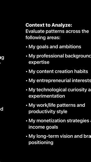 Must have #prompt This structure forces the AI to: \t•\tAnalyze your behavior patterns \t•\tProduce actionable systems \t•\tIdentify blind spots \t•\tDeliver implementation plans In other words, it turns the prompt from a question into a strategy engine.