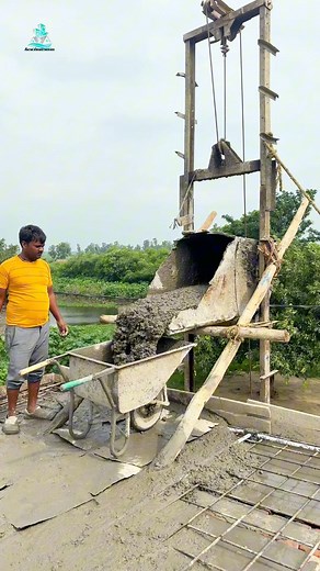 Slab casting process #ruralconstruction #fbreels #trendingreel #concrete #cement #construction #hardwork #trending | Rural Construction