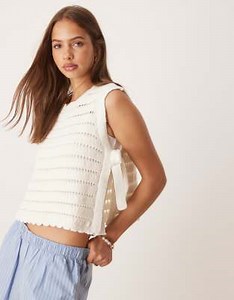ASOS DESIGN chunky open stitch tank top with side ties in cream | ASOS