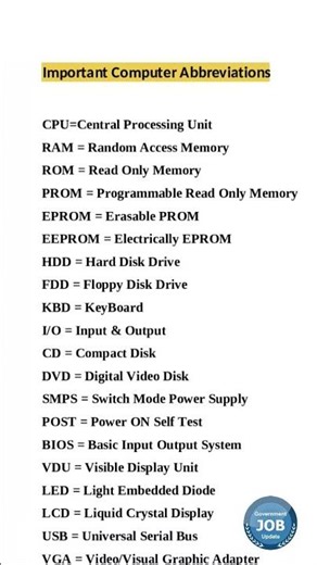 Important Computer Abbreviations|| #computer #fullform #shorts #trending #ytshorts #music #education