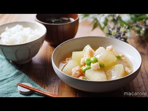 丁寧な和食。冬瓜と海老のあんかけ