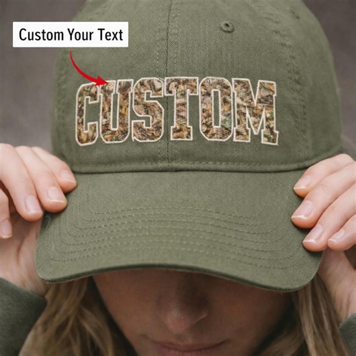Custom Embroidered RealTree Camo Text Hat, Personalized Hunting Style Varsity Hat, Pepper Hat, Vintage Outdoorsy Custom Name Cap