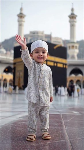 Kids Waving Salaam to Pilgrims 💚 #khanakaaba #cutebaby #trending