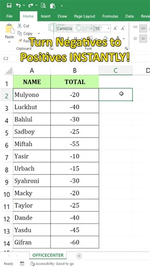 Excel ABS Formula: Turn Negatives to Positives INSTANTLY! #excel #dataextractor #exceltips | Office Center