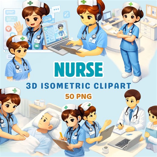 Nurse 3D Clipart - 50 PNG Medical Staff, Hospital Scenes, Patient Care, Healthcare - Etsy