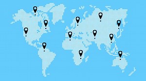 World Map Destination Markers White Map Point Pattern Blue Background