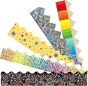 STARLIBOO Bulletin Board Borders, 100 Ft Fall Bulletin Board Border, Rainbow Bulletin Board Borders, Star Bulletin Board Border for Office, Classroom (5 Designs &100Pcs)