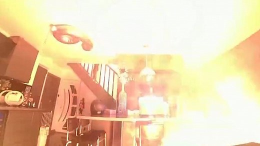 Moment Yorkshire living room explodes with fire after charging lithium battery