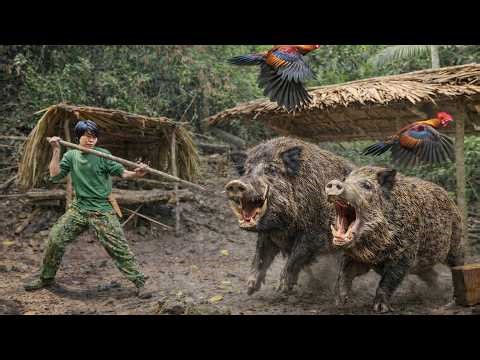 Terrifying Night Attack: Giant Wild Boars Destroy My Shelter | Solo Survival