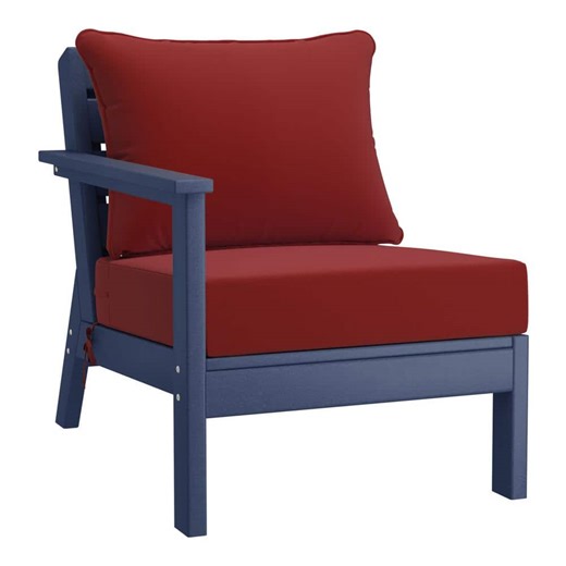 WESTIN OUTDOOR Birchwood Outdoor Patio Deep Seating Left Facing Arm HDPE Lounge Chair in Navy Blue with Red Cushions OP2034-NB-RD - The Home Depot
