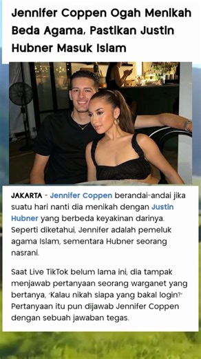 Jennifer coppen Ogah Menikah Beda Agama, Pastikan Justin Hubner Masuk Islam#shorts #shortvideo#viral