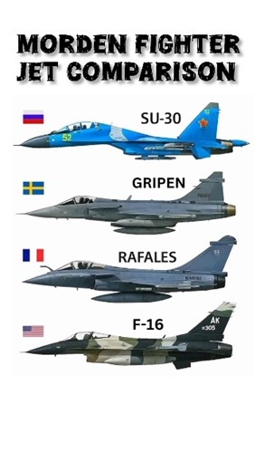 Modern Fighter Jet Comparison | SU-30 vs Gripen vs Rafale vs F-16 #flyxo #shorts