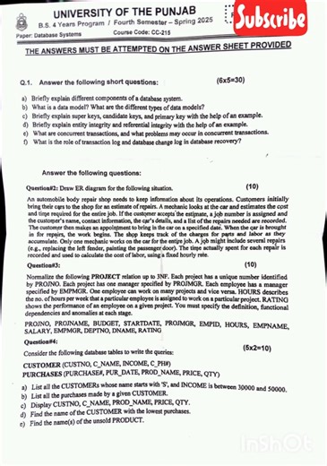 DBMS | 2025 past paper | #dbms