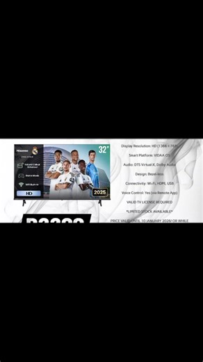 WARNING⚠️:DONT MISS OUT ON THIS AMAZING DEAL😱😱😱!!!! Turn up the excitement with the Hisense 32A4Q 32″ HD VIDAA Smart TV 🔥📺 Compact, smart, and packed with value, this TV delivers crisp HD picture quality with vibrant colors, bringing your favourite shows and movies to life. Powered by the fast and easy-to-use VIDAA Smart platform, you get instant access to popular streaming apps at the touch of a button. Perfect for bedrooms, lounges, or offices, the Hisense 32A4Q proves that big entertainm