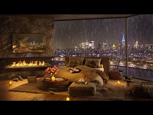 🌧️ Relaxing Piano Jazz Music in Rainy Night with Cozy Bedroom Ambience at New York City for Sleep
