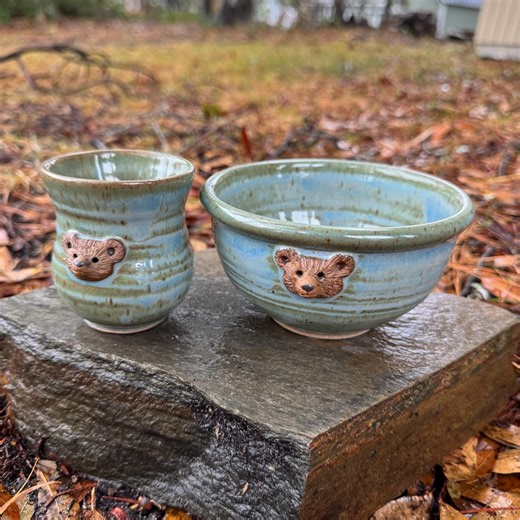 Baby Set Cup   Bowl, Bear Pottery, North Carolina, Handmade, Baby Shower Gift, New Baby Gift, Handthrown Pottery Set, Child Pottery Set - Etsy