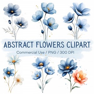 Abstract Flower Clipart PNG Set – Watercolor Floral Graphics for Scrapbooking, Journaling, Printable Art - Etsy