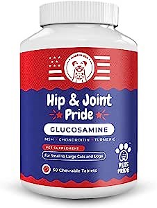 Turmeric Hip & Joint Care Soft Chews (60 Tablets) with Chondroitin & MSM - Glucosamine-Dog Probiotics - Supplement for Small to Large Cats and Dogs - Turmeric Supplement for Dogs