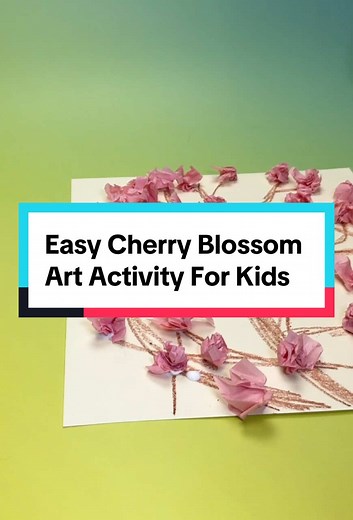 Celebrate spring with this fun and easy cherry blossom art activity for kids. 🌸 This cheerful and creative spring craft is perfect for toddlers, preschoolers, kindergarteners, and elementary-aged kids. All you need is a piece of paper, a brown crayon, crumpled tissue paper, party streamers, or crepe paper, and craft glue. It’s a great way to keep kids busy, creative, and off their tablets or screens. Kids can draw tree branches with a crayon and glue on colorful blossoms made from the paper. Th