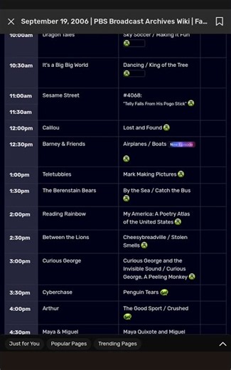 PBS Kids Schedule Archive - September 19, 2006
