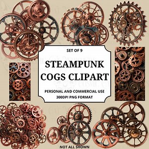 Steampunk Gear Clipart | 9 PNG Cogs | Vintage Industrial Clip Art | Rusty Metal Clockwork Gears | Printable Steampunk Parts | 300 DPI - Etsy