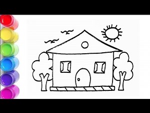 House Colouring page for Kids | House Drawing | Scenery with House