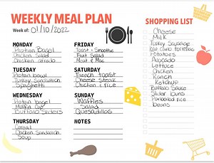 Weekly meal plan with shopping list