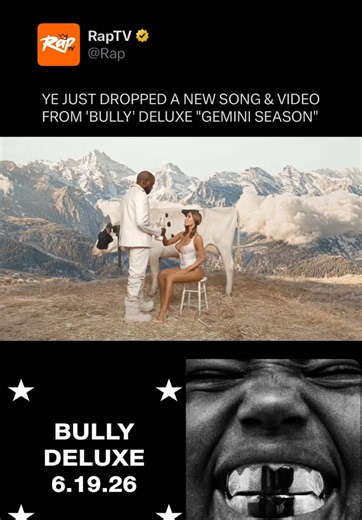 #Ye drops a new song & music video on his birthday, directed by his wife #BiancaCensori ‼️🐄 This is the first single from the 'BULLY' deluxe album 💿 Y'all rockin' with it⁉️🤔 #Kanye #KanyeWest #Yeezy