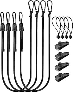 12Pcs 48Inch Bungee Cords with Hooks, Adjustable Elastic Straps, 4 Industrial Bungee Cords with Balls & Tarp Clips, for Securing Tarps, Luggage, Tent, Bike Rack or Carts, Truck, etc