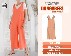 Jumpsuit Sewing Pattern XS - 4XL, Overalls Pattern, Women's Jumpsuit Dungarees Pattern, Beginner Sewing Patterns, Onesie Digital Patterns - Etsy