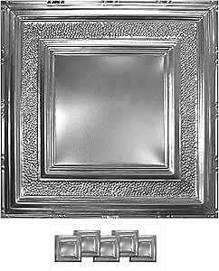 American Tin Ceilings [5-Pack Kit] Nail-Up Metal Tiles in Pattern #6 Nail-Up and Color Brushed Satin Nickel. 24" x 24" [20 sq ft] Genuine Tin | Made in The USA | Model: n-p06-sbn