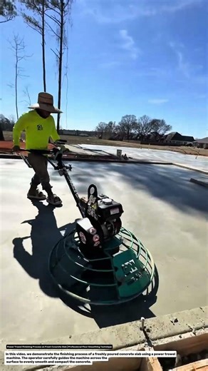 Power Trowel Finishing Process on Fresh Concrete Slab | Professional Floor Smoothing Technique.