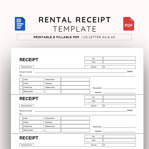 Rent Receipt Template Printable PDF for Landlords and Tenants (editable Word, Fillable) - Etsy UK