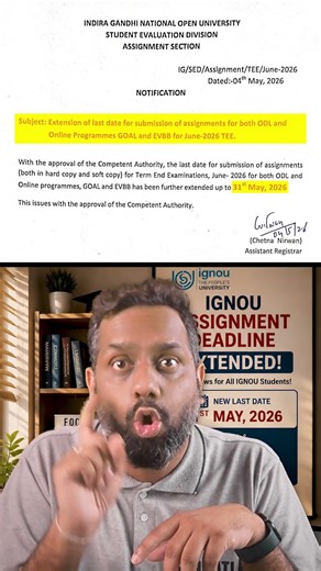 IGNOU Assignment Last Date Extended June 2026 Final Chance Before Deadline Closes