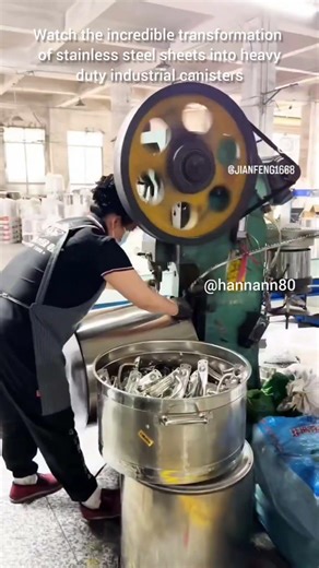 Watch the incredible transformation of stainless steel sheets into heavy-duty industrial canisters.