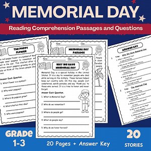 Memorial Day Reading Comprehension Passages and Questions for Kids Worksheet