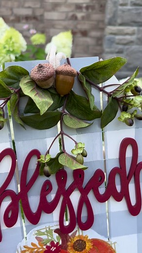 We crafted this cute fall sign with a Michael’s surface, Hobby Lobby napkin and other items from our craft supplies. So fun! #falldecor #pumpkinseason #buffalocheck #sustainmycrafthabit | Sustain My Craft Habit