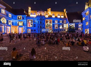 France, Loir-et-Cher, Blois, Loire valley listed as World Heritage by UNESCO, Château Royal de Blois, the sound and light show uses the latest technologies: 3D modeling of the morphology of the facades, spatialized voices, video mapping, use of cinematographic processes, embedding of real filming scenes Stock Photo - Alamy