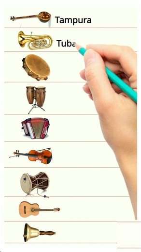 Musical Instruments Names in English || Guitar 🎸 Tuba, Violin 🎻 Accordian 🪗 Ep_234 #musical #Fyp