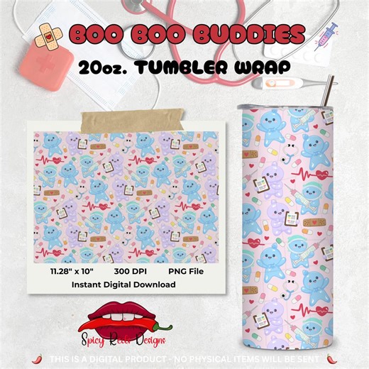 Boo Boo Buddies 20oz Tumbler Wrap PNG, Kawaii Nurse Medical Tumbler Design, Cute Healthcare Seamless Wrap, Sublimation Digital Download - Etsy