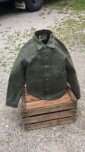 Close up of our new 1908 Miner Jacket waxed olive! The heavily wax cotton fabric enables the jacket to stand on its own! | Pike Brothers Superior Garments / Pike Brothers General Store