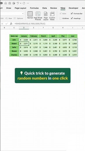 Instant Random Data in Excel ⚡ RANDARRAY Function #shorts
