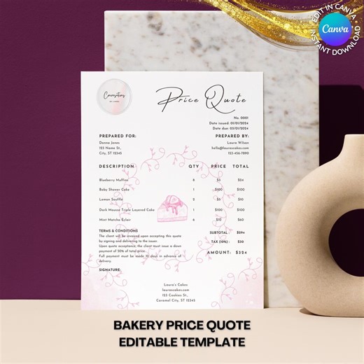 Bakery Price Quote, Quotation for Cake Shop, Home Baking, Cookie Business, Instant Download Editable Canva Template, Deluxe Bakery - Etsy