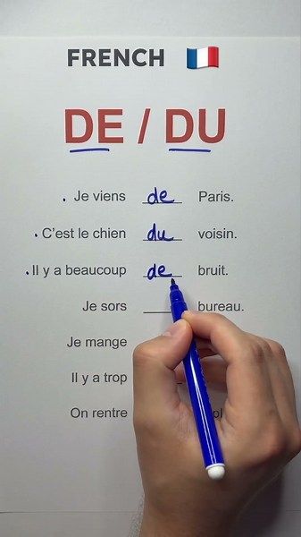 🇫🇷 De or Du? Complete the sentences! #practicefrench #learningfrench #frenchlanguagelearner