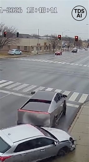 Traffic Cam Shows Cybertruck Spinning Through California Intersection, Multiple Vehicles Struck Traffic camera footage from California shows a Tesla Cybertruck entering a busy intersection and attempting tight circular maneuvers before striking nearby vehicles as it moves through traffic. The video captures cars stopping abruptly while the truck continues to rotate and travel through the intersection, causing several collisions. Authorities later responded to secure the scene and investigate the